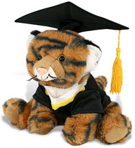 Squat Tiger Graduation Plush Toy With Gown And Cap With Tassel - 8 Inch - £35.96 GBP