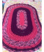 Pink Purple Braided Crochet Oval Throw Rug 50&quot; By 27&quot; Perfect For Bedsid... - £14.56 GBP