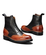 Men&#39;s b Handmade Boots Ankle Black Brown Leather Two Tone Wing Tip Brogu... - $158.00+