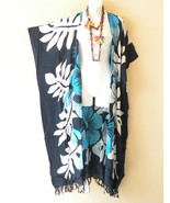 CD703 Blue Floral Rayon Batik Plus Size Open Duster Maxi Women Cardigan ... - $29.90
