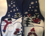 Ugly Christmas Sweater Blue With Snowman Sleeveless Sh1 - £11.66 GBP
