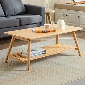 Coffee Table Foldable Bamboo Mid Century Desk Tv Stand With Open Storage... - $282.99