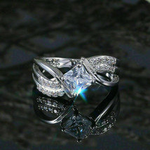 Designer Engagement Ring 2.40Ct Princess Cut Diamond Solid 14k White Gold Size 7 - £184.99 GBP