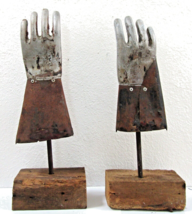 Pair of French Antique Industrial Work Glove Molds on Wood Blocks - £185.00 GBP