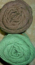 Lily 100% Cotton Sugar n Cream 2 Skeins Balls 70.9g 2.5 oz each Brown Green - $12.86