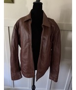 Men&#39;s L Real Leather Distressed Brown Leather Jacket Full-Zip Trucker Mo... - $124.95