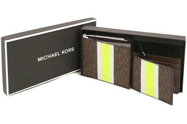 Primary image for NWB Michael Kors Billfold Wallet Box Set Brown Neon 36H1LGFF1B NIB Dust Bag FS