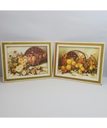 Vintage L Sherman Flower Print ART In Wood Frame 14.5x11.5 Inch SET OF 2 - $27.12