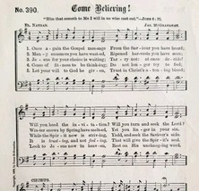 1883 Gospel Hymn Come Believing Sheet Music Victorian Religious ADBN1hhh - $19.99