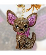 Cute Cartoon Chihuahua Keychain Rhinestone Pet Dog Key Chain Bag Backpac... - $7.92