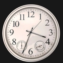 15 Inch Wall Clock With Second Hand Temperature &amp; Humidity Quartz Silver... - £12.79 GBP