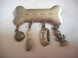 JJ Jonette Pewter Dog Bone Brooch Dangling Charms Ball Bowl Fire Hydrant... - $179.85 MXN