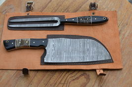 vintage handmade damascus knife and fork set BBQ set 001 - £66.49 GBP