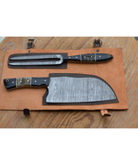 vintage handmade damascus knife and fork set BBQ set 001 - $1,591.20 MXN