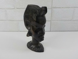 Vintage Solid Hand Carved Ebony Wood Woman&#39;s Head Figure From Africa - £32.20 GBP