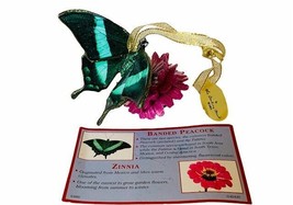 Danbury Mint Butterfly Ornament flower figurine COA Banded Peacock Zinnia decor - £23.70 GBP