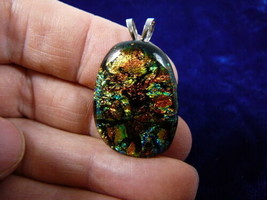 (#DL-820) Dichroic Fused Glass Pendant Jewelry Orange Green Blue - £27.87 GBP