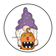 30 GNOME HALLOWEEN ENVELOPE SEALS LABELS STICKERS 1.5&quot; ROUND JACK O LANTERN - £5.96 GBP