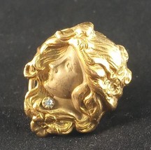 14k Gold Vintage Art Nouveau Inspired Ring with 1 Diamond  - £235.76 GBP