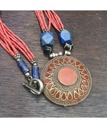 Vintage Tribal Afghan tiny seed beads coral red color Lapis jewelry neck... - $517.41 MXN