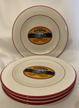 Williams Sonoma Carriage House Biscuits 4 White Luncheon/Salad Plates Red Trim - £34.84 GBP