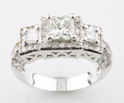 1.70 Carat Diamant Taille Princesse 3 Pierre 18k or Blanc Fiançailles Bague 6.75 - £3,936.29 GBP