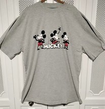 Vintage Print Mickey Mouse Triple Mickey Disney Gray Crew Neck T-Shirt XL - £12.53 GBP