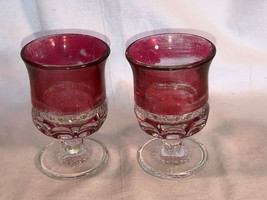 2 Kings Crown Ruby Flashed 4 Inch Footed Glasses Depression Glass - $16.58 CAD