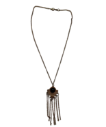 Tassel Chains Pendant Necklace Gold tone Black Faux Stone - $9.00