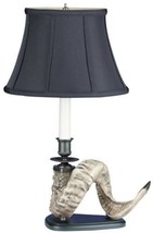 Sculpture Table Lamp Ram Horn Right Facing OK Casting Hand Painted Linen Shade - £438.76 GBP