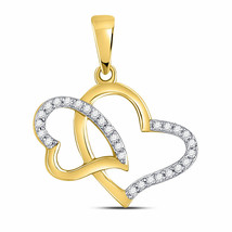 10kt Yellow Gold Womens Round Diamond Double Heart Pendant 1/6 Cttw - £171.71 GBP
