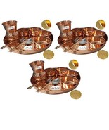 Prisha India Craft Set of 3 Traditional Indian Dinnerware Pure Copper Di... - £123.56 GBP