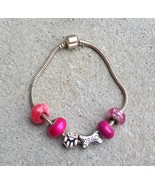 Silver Tone Pink Bead Beaded DOG MOM Charm Chain Bracelet 8.5&quot; Womens Je... - £7.81 GBP