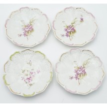 Vintage Weimar German 6&quot; Appetizer /Dessert Plates Gilt Set of 4 Lavender Violet - £34.11 GBP