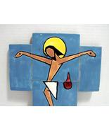 Handmade-hand painted Wall Crucifix Made of Four Art Tiles, Signed, Dated - £9.50 GBP