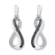 0.38Ct Lab-Created Black &amp; White Diamond Gold Plated Infinity Drop Stud Earrings - £69.35 GBP