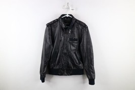 Vintage 80s Members Only Mens 40 Leather Full Zip Cafe Racer Bomber Jacket Black - £101.23 GBP