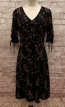 Lauren Conrad Womens Size S Black Floral Drawstring Fit &amp; Flare V-Neck Dress NEW - £26.62 GBP