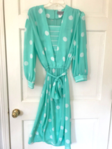 Vintage Jeanne Durrell Sheer Floaty Breezy sea-green Polka Dot Dress usa - $34.65