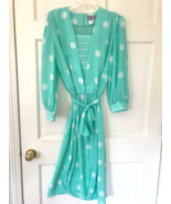 Vintage Jeanne Durrell Sheer Floaty Breezy sea-green Polka Dot Dress usa - $34.65