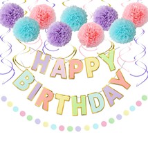 Pastel Birthday Decorations - Pack Of 20 | Happy Birthday Banner, Tissue Paper,  - £22.37 GBP