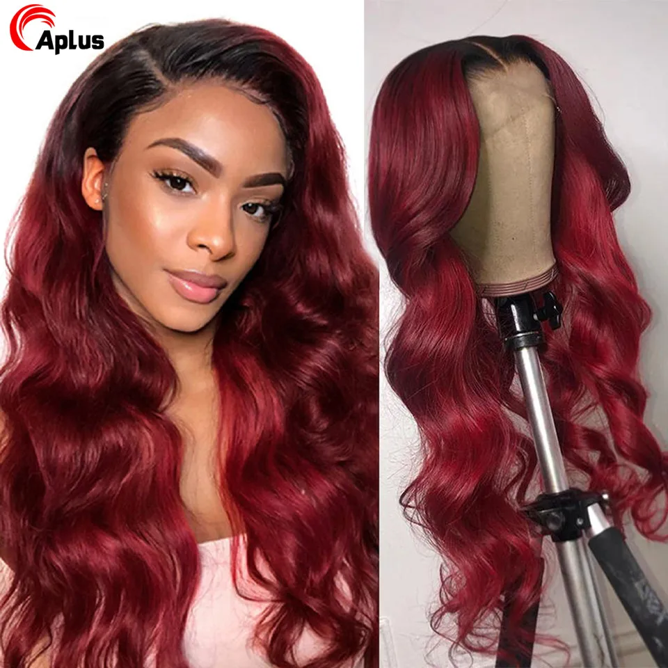 1B Burgundy 99J Human Hair Wig Colored HD Lace Frontal Wigs Blonde Ombre Bo - £86.81 GBP+