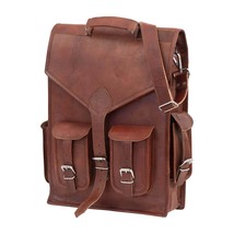 18 Inch Brown Premium Leather Laptop Backpack Work Stylish And Practical 2-In-1  - £94.83 GBP