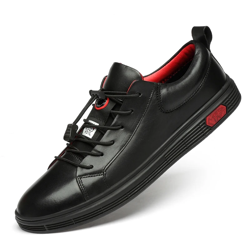 Quality Men&#39;s Tennis Sneaker Genuine Cow Leather Shoe Low Elastic Lace-u... - $145.58