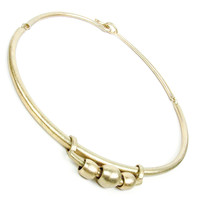 UNIQUE Artisanal Burnished Gold Metal Beads Collar Choker Hook Lock Necklace - $29.99