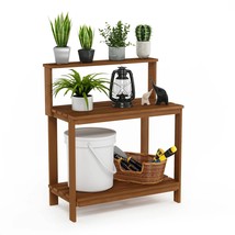 Solid Meranti Wood Outdoor Garden Potting Bench Table with Bottom Shelf - £155.92 GBP