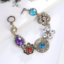 Floral Handmade Retro Crystal Flower Bracelet Bronze Vintage Look Boho - $18.65