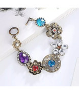 Floral Handmade Retro CRYSTAL FLOWER BRACELET Bronze Vintage Look Boho - $355.08 MXN