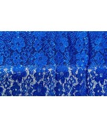EMBROIDERED FLORAL LACE FABRIC WITH BEAD SPARKLE ROYAL BLUE 60&quot; WIDE BY ... - $6.92