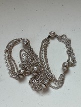 Vintage Lightweight Triple Strand Chain Silvertone w Hollow Ornate Beads Necklac - £8.97 GBP